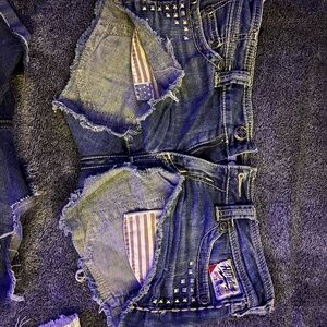 Affliction Dark Blue Denim Shorts with Studded Accents